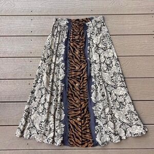 Vintage 90's Carole Little Animal Floral Print Skirt Size 8 P Midi Maxi Rayon